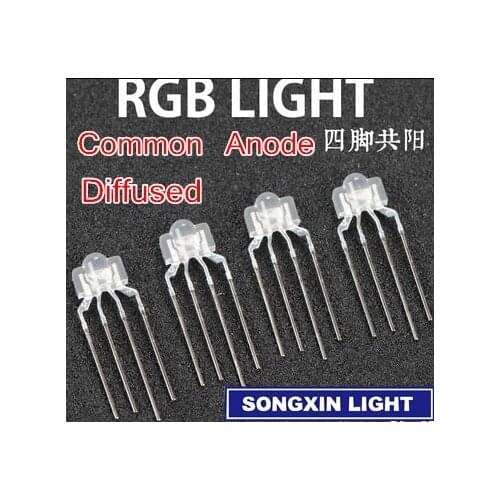 50PCS 3mm RGB led diffused 4-PIN multicolor dip led 2.6*3.5*6.5mm common anode full color light diode For Keyboard