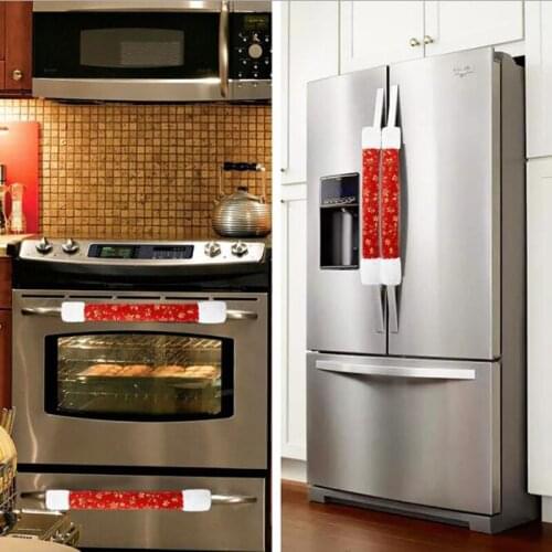 Christmas Decoration Fridge Handle Cover Christmas Microwave Oven Gloves Burlap Fridge Gloves Refrigerator Oven Protection Cover