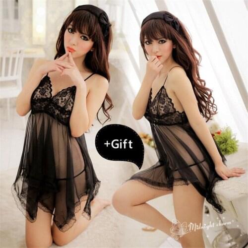 Sexy Lingerie Women pajamas transparent Dress Perspective lace wire free Open For Women Exotic Dress pajamas Night gown Set