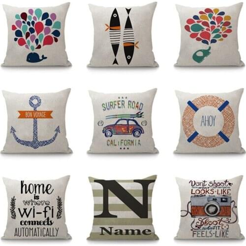 Nordic Creative Cartoon Print Decorative Cushion Cover Geometric Linen Cotton Seat Cushion For Sofa Throw Pillow Case 45x45
