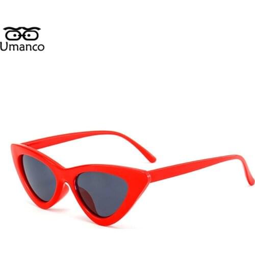 Umanco Triangle Cat Eye Sunglasses Women Vintage Fashion Plastic Eyewear Small Cat Eye Sun Glasses Retro Black Red Sunglasses