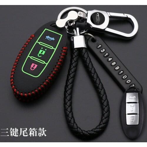 Luminous Leather Car Key Case Cover For Nissan Tidda Livida X-Trail T31 T32 Qashqai March Juke Pathfinder Note GTR Ring Holder