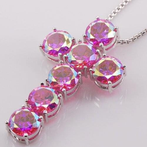 Party Huge Cross Rose Rainbow Crystal Zircon 925 Sterling Silver Fashion Jewelry Pendant TE420
