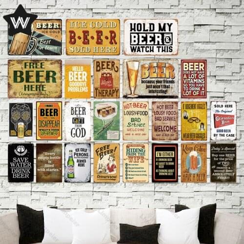 Vintage Metal Tin Signs Ice Cold Beer Man Cave Plate Frames Beer Shabby Wall Stickers Retro Metal Poster Decor for Club Plaque