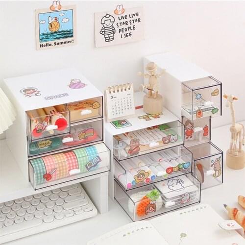 Ins Stationery Storage Box Transparent Drawer Type High Capacity Desktop Storage Box Cosmetic Pen Case Stationery Holder