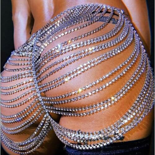 Europe Exaggerate Rhinestone Tassel Skirt Women 2020 Sexy Shining Glitter Panties Metal Chain Night Club Beach Mini Skirt