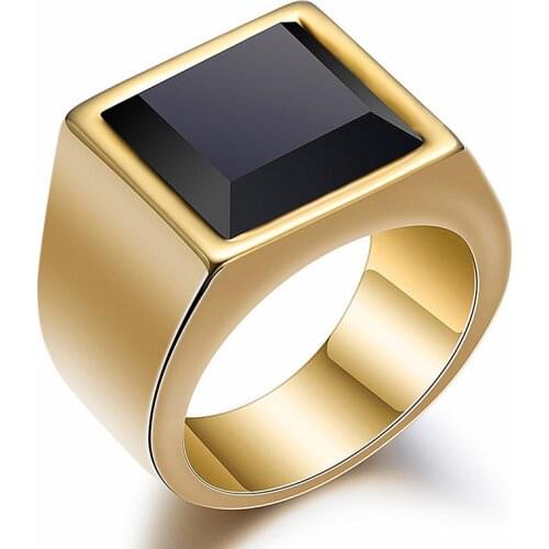 HNSP 316L Stainless Steel Black Stone Gold Ring For Men Male High Quality Jewelry Gifts