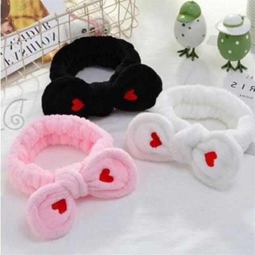 Love Heart Women Makeup Coral Fleece Headband Wash Face Soft Hair Holder Elastic Top Knot Turban Girls Headwear Hair Accessories