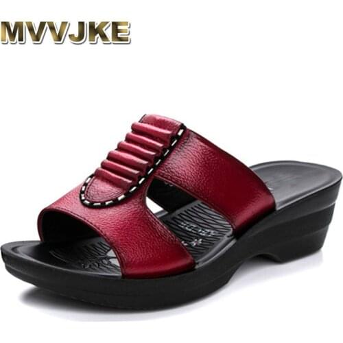 MVVJKE Summer new mother slippers fashion ladies slippers soft and comfortable casual large size shoes Woman Slope with slippers