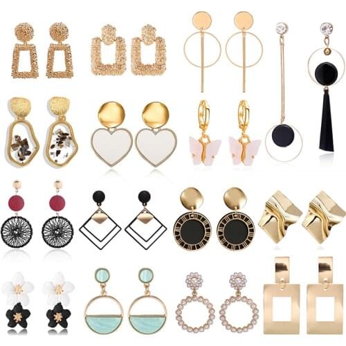 Korean Heart Statement Drop Earrings 2020 for Women Fashion Vintage Geometric Acrylic Dangle Hanging Earring Jewelry