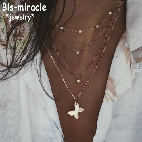2020 Boho Fashion Crystal Butterfly Pendant Necklaces For Women Vintage Gold Necklace New Multilayer Female Jewelry Wedding Gift