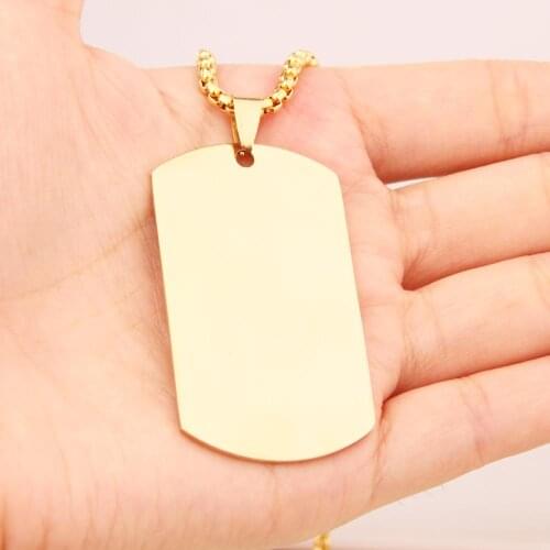 Cool Gold Color Dog Tag Women Mens Stainless Steel Titanium Pendant Necklace with free Box Chain