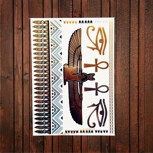 1PC Hot Indian Angel Wing Tattoo Gold Blue Metallic Bracelet Tattoo Women Body Art Waterproof Temporary Eye Tattoo Sticker AYH69