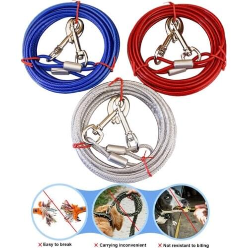 3M/5M/10M Pet Tie Out Cable Leash for Dogs Steel Wire Pet Double Clip Leash Bite-Resistant Dog Products