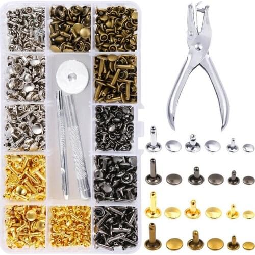 360 Set New Leather Rivets Single Cap Rivets Tubular Metal Studs with Fixing Tool Kit for Leather Craft Repairing