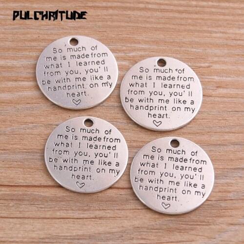 5pcs 25mm Antique Silver color color Color Metal Zinc Alloy Round Letter Charms Fit Jewelry Medical Plant Pendant Makings