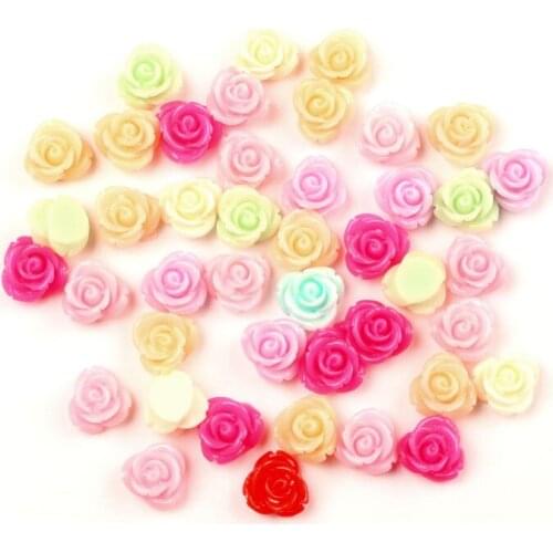 50Pcs Mixed Rose Flower Resin Beads Decoration Crafts Flatback Cabochon Scrapbooking Fit Phone Embellishments Diy Accessories