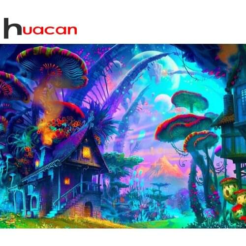 Huacan Diamond Painting New Square Rhinestones House Fantasy Diamond Mosaic Embroidery Landscape Needlework Home Decoration