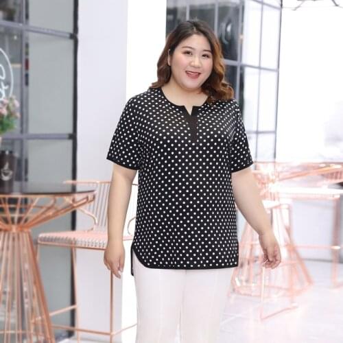 Summer Blouse 2XL To 7XL Plus Size Women Tops Short Sleeve Thin Dot Printing Casual Blusas Mujer T9326