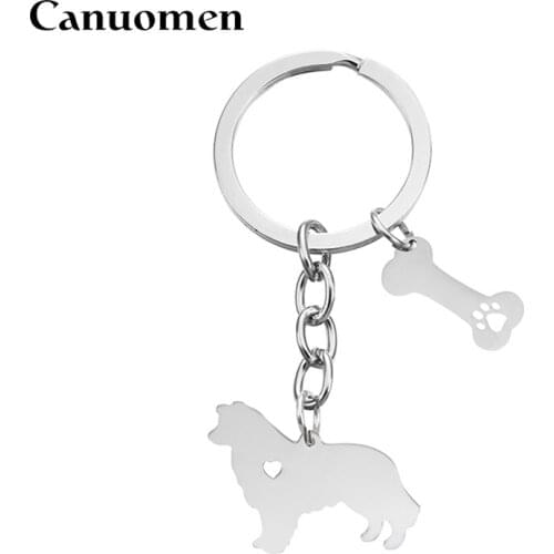 Canuomen Great Pyrenees Pet Dogs Keychain Bone Hollow Claw Stainless Steel Keyrings Car Key holder DIY Fashion Gifts Jewelry