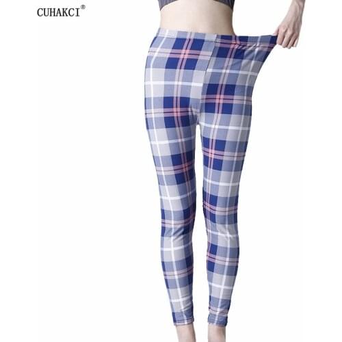 CUHAKCI New 2021 Women Pants Sexy Trousers For Ladies New Style Blue Gray Plaid Leggings Grid Casual Plaid Push Up Leggins Hot