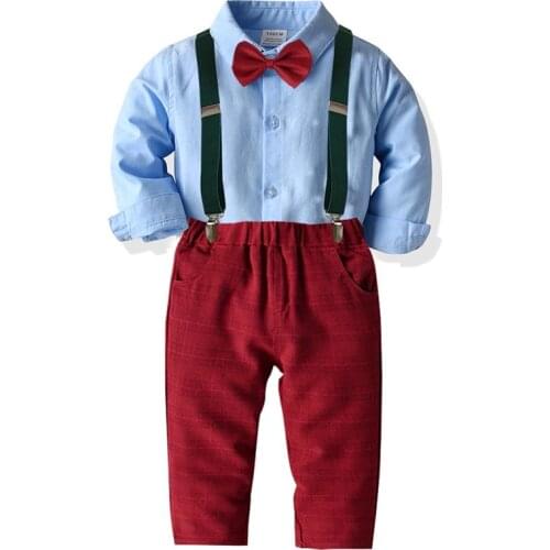 Baby Boy Dress Children Clothes Suits Infant Gentleman Bowtie Shirt +Suspender Pants 2Pcs Party Wedding Clothing Set