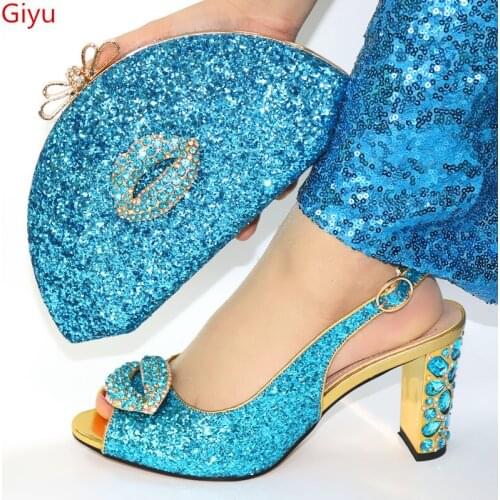 Doershow African Women Shoes And Bag Set With Rhinestones Pumps Italian Shoes With Matching Bag For Evening Party HFY1-26