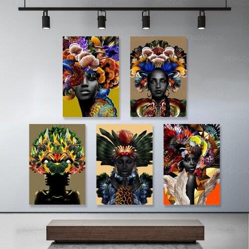 Home Decor Color Hair African Woman Abstract Art HD Prints Poster Picture Canvas Painting For Living Room Wall Framework Modular