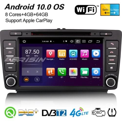 Erisin 8126 Octa-Core DSP Android 10.0 DAB+ Car Stereo CarPlay WiFi 4G OBD2 USB Bluetooth TPMS DVB-T2 GPS For Skoda Octavia Yeti
