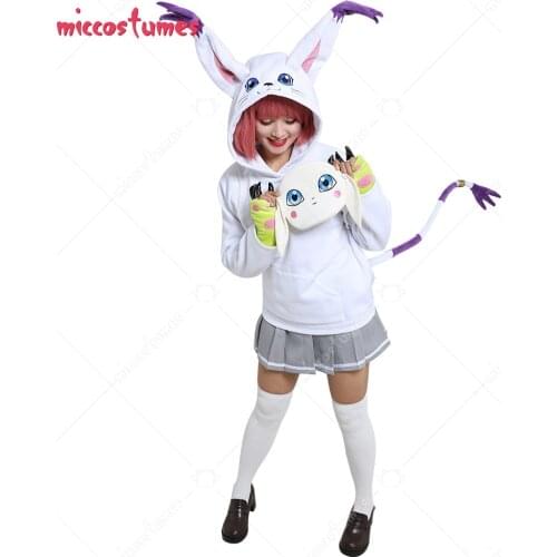 Gatomon Tailmon Derivative Hoodie Cute Winged Drawstring Hooded Pullover Oversized Daily Outfits with Pocket Bag Paw Gloves