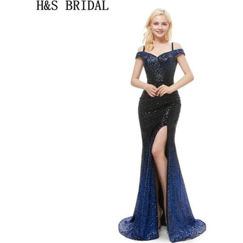 H&S BRIDAL Sequined evening dresses mermaid split gown for ladies abiti da cerimonia engagement dresses 2020