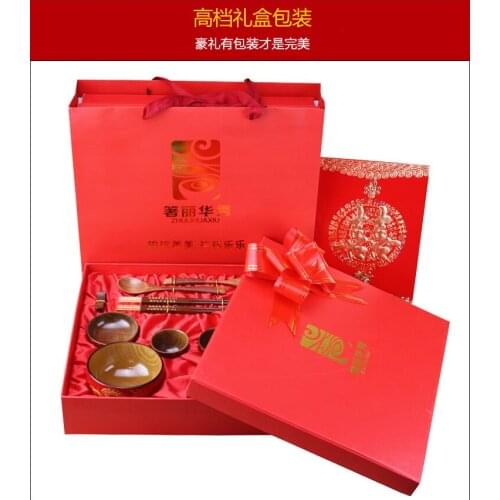 Chinese wood tableware set high-end practical creative wedding gift anniversary friends marry gifts bowl chopsticks cup dinner