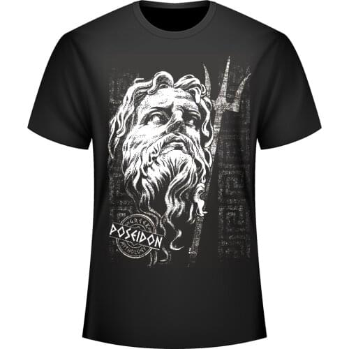 Ancient Greek Gods Poseidon Portrait Statue Printed Mens T-Shirt. Summer Cotton Short Sleeve O-Neck Unisex T Shirt New S-3XL