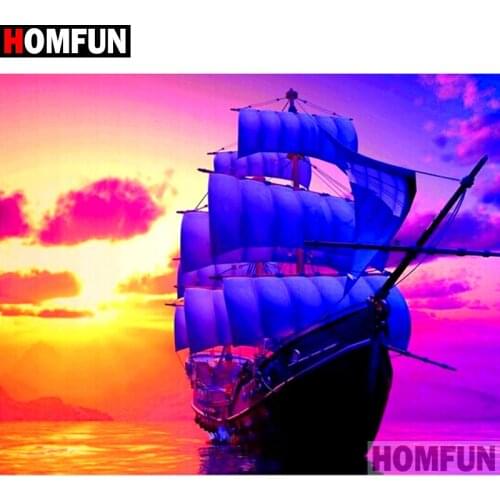 HOMFUN 3D Diamond Painting "Boat sunset" DIY Full Rhinestones Drill Cross stitch Kits Square Round Diamond Embroidery A27231