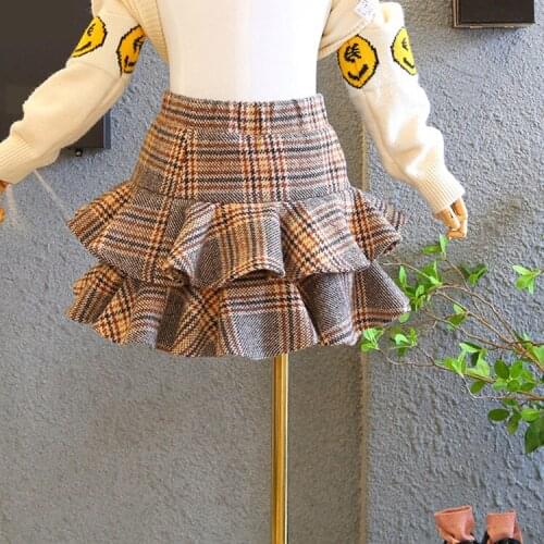 New Girl Puff Skirt Winter Worsted thickened Plaid Children Skirt Spring Double Pleated Princess Skirt