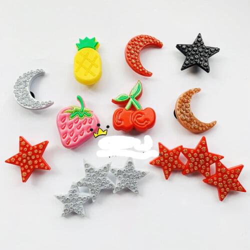 Geniune Kawaii Shoe Charms Accessories Cartoon PVC Moon Strawberry Pineapple Shoes Buckle Decorations for Sandals Charms Gift