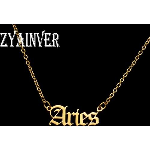 12 Zodiac Letters Pendant Necklace Old English Scorpio Aries Taurus Gemini Cancer Leo Choker Horoscope Signs Necklace Friendship