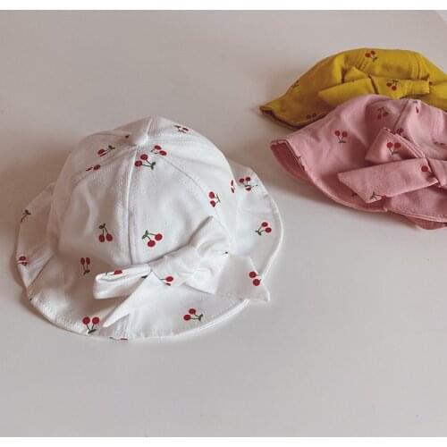 Summer Baby Girl Bucket Hat Fruit Print Bow Wide Brim Panama Hats Soft Cotton Outdoor Kids Sun Hat