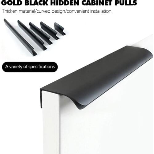Gold Black Hidden Cabinet Pulls Aluminum Alloy Kitchen Cupboard Handles Drawer Knobs Furniture Handle Bedroom Hardware 8-50cm