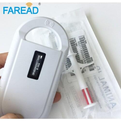 1pc RFID animal dog pet/ear tag handheld chip scanner+x60pcs 1.4x8/2.12*12mm 134.2KHz ISO transponder microchip injector syringe