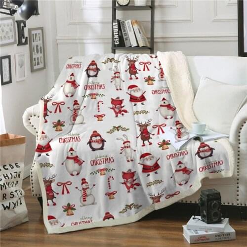 Cartoon Christmas Blanket Santa Elk Snowman Warm Sherpa Fleece Throw Blankets Xmas Plush Bedspread Cover For Beds Sofa Couch Car