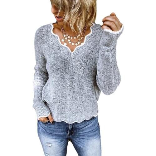 URIFENS Pull Femme Plus Size 2021 Koren Irregular V-neck Casual Cute Sweater Women Knitted Basic Pullover Winter Jumper LYT04U