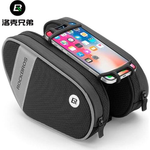 ROCKBROS Bicycle Front Top Tube Bags Cycling Frame Saddle Package For Mobile Phone Waterproof Touch Screen Bikes Accessories