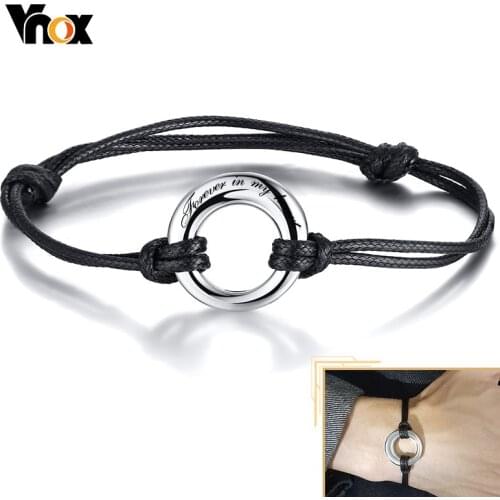 Vnox Free Custom Urn Ashes Bracelets for Men Women Adjustable Rope Circle of Life Eternity Memorial Gifts Cremation Jewelry