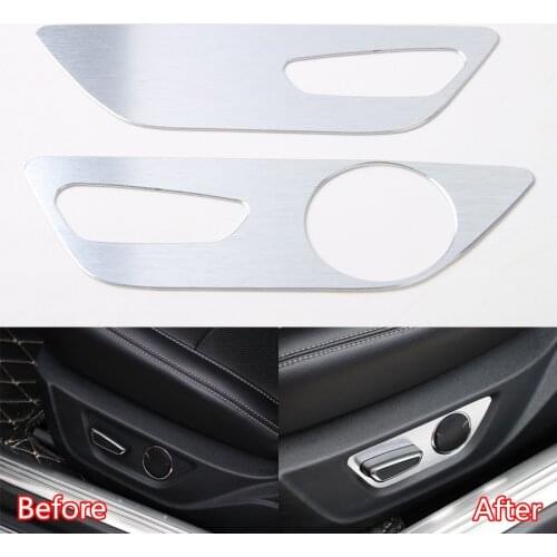 YAQUICKA 2Pcs Car Seat Adjust Button Switch Panel Frame Car-covers Trim Styling Sticker For Ford Mustang 2015+ Aluminum Alloy
