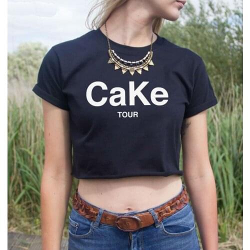 Women Summer Crop Top CaKe Tour Letters Print Short tshirt 2015 Sexy Slim Funny Top Tee Hipster Latest Black White HH203-2