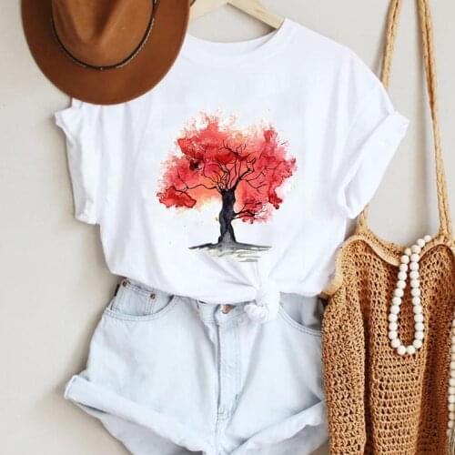 Women Cartoon Clothing Watercolor Tree Kawaii Sweet Fashion Summer Lady Print Tee Graphic T Top Female Tshirts Clothes T-Shirt
