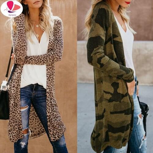 2020 Women Leopard Sexy Winter Warm X-Long Coat Cardigan OutwearJackets Jaqueta Feminina Chaqueta Mujer De Mujer Roupas