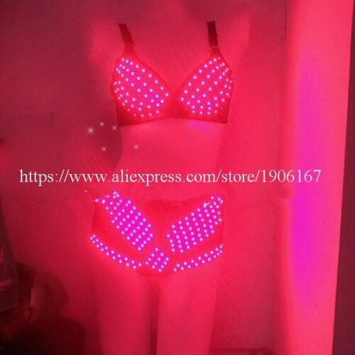 DHLFree Shipping Sexy Women Colorful LED Luminous Bra LED Growing Shorts Performance LED Sexy Lady Suit CostumeSex Dance Wear