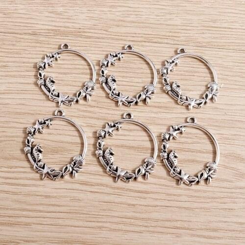 10pcs 28*30mm Fashion Metal Ocean Charms Pendants Jewelry Making DIY Handmade Craft Starfish Shell Charms for Necklaces Earrings